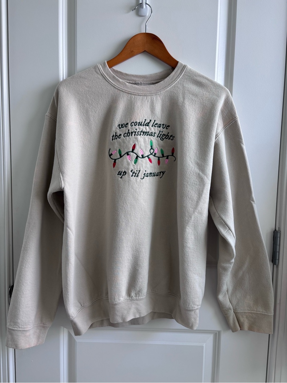 Cream Embroidered Holiday Sweatshirt with Taylor Swift Lyrics